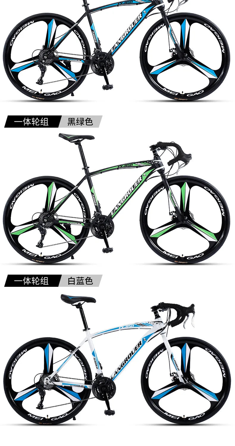 2027Curved handle Road Bike 700C Variable Speed Mountain Bike Student Adult BICYCLE Double Disc Brake Bike Rennrad Carbon