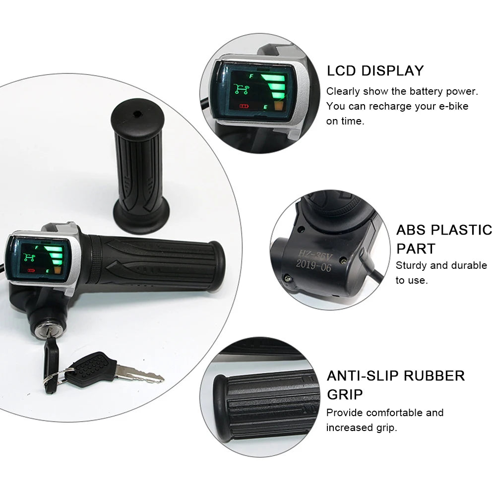 24V/36V/48V Electric Bike Twist Grip Throttle with LCD Battery Display Electric Bicycle Throttle Grip with Power Indicator