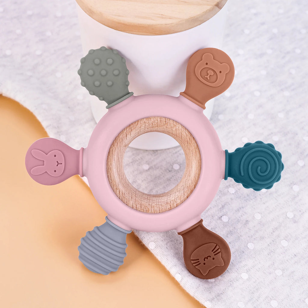 1PC Silicone Teether Baby Ring Shape Wooden Teether Ring Kid Gift BPA Free Silicone Children Goods Kid Teething Toy