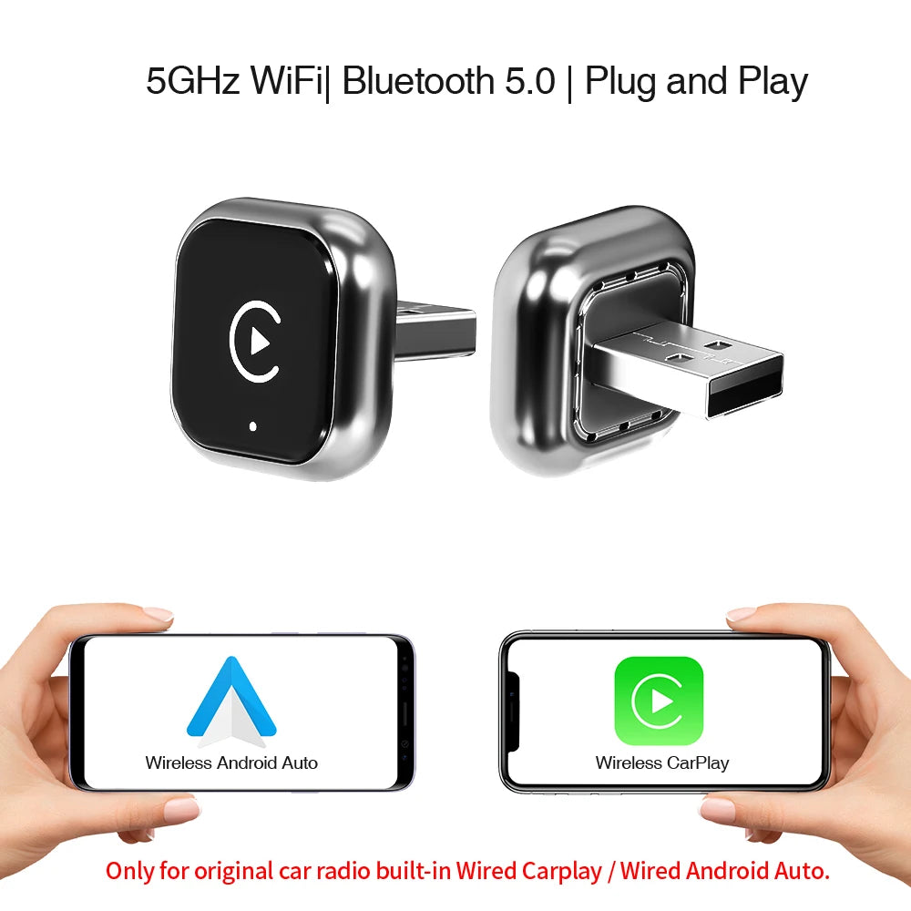 Kabelloser Adapter CarPlay Android Auto 2-in-1 Kabelgebunden zu Kabellos CarPlay Android Auto Bluetooth USB Typ-C Plug-and-Play