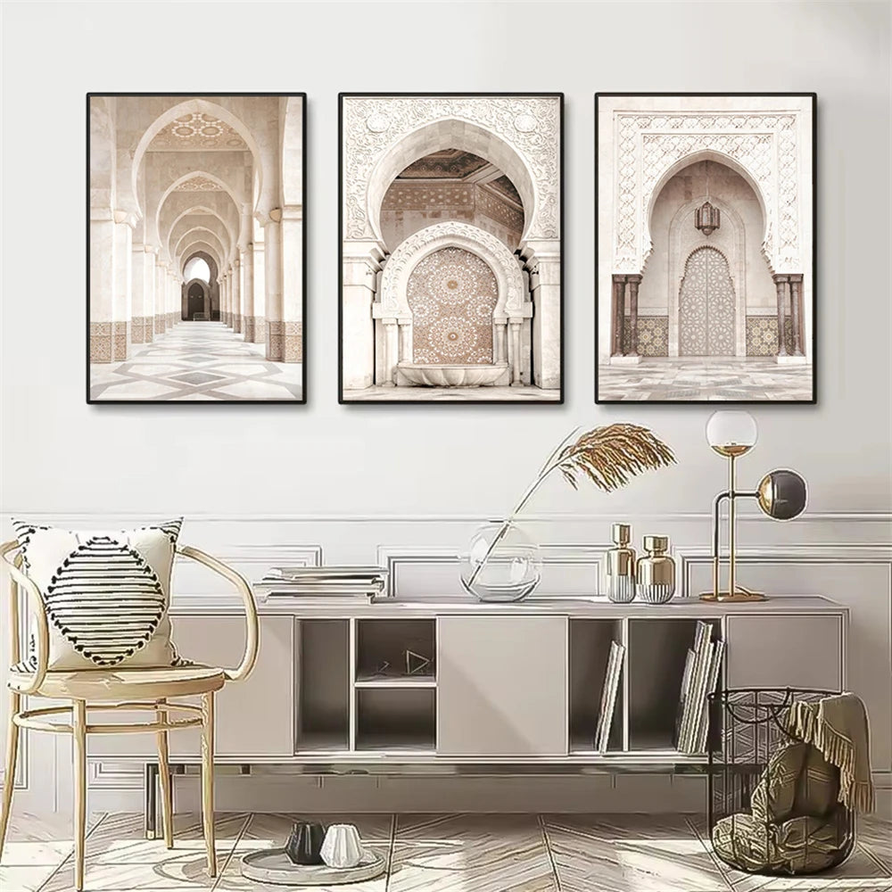 Islamic Arabic Architecture Beige Posters Canvas Painting Morocco Door Wall Art Print Picture Modern Living Room Interior Decor