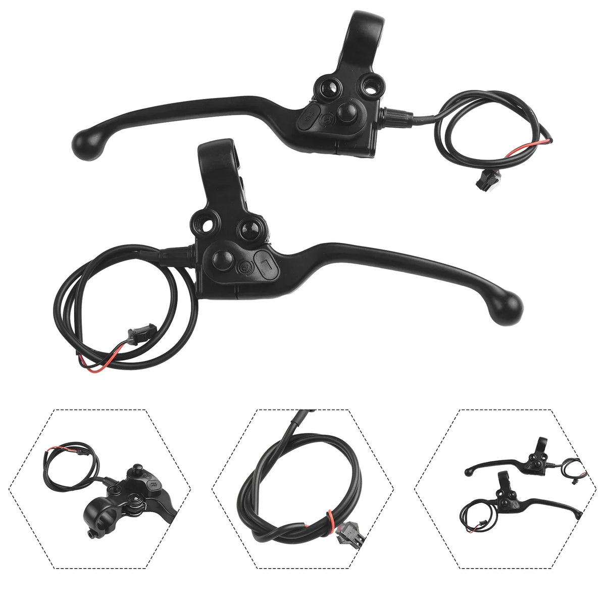 1 Pair E-Bike Mechanical Brake Levers Electric Bicycle Part With Parking Button 2-pin Male Cycling Handle Ebike Accessories