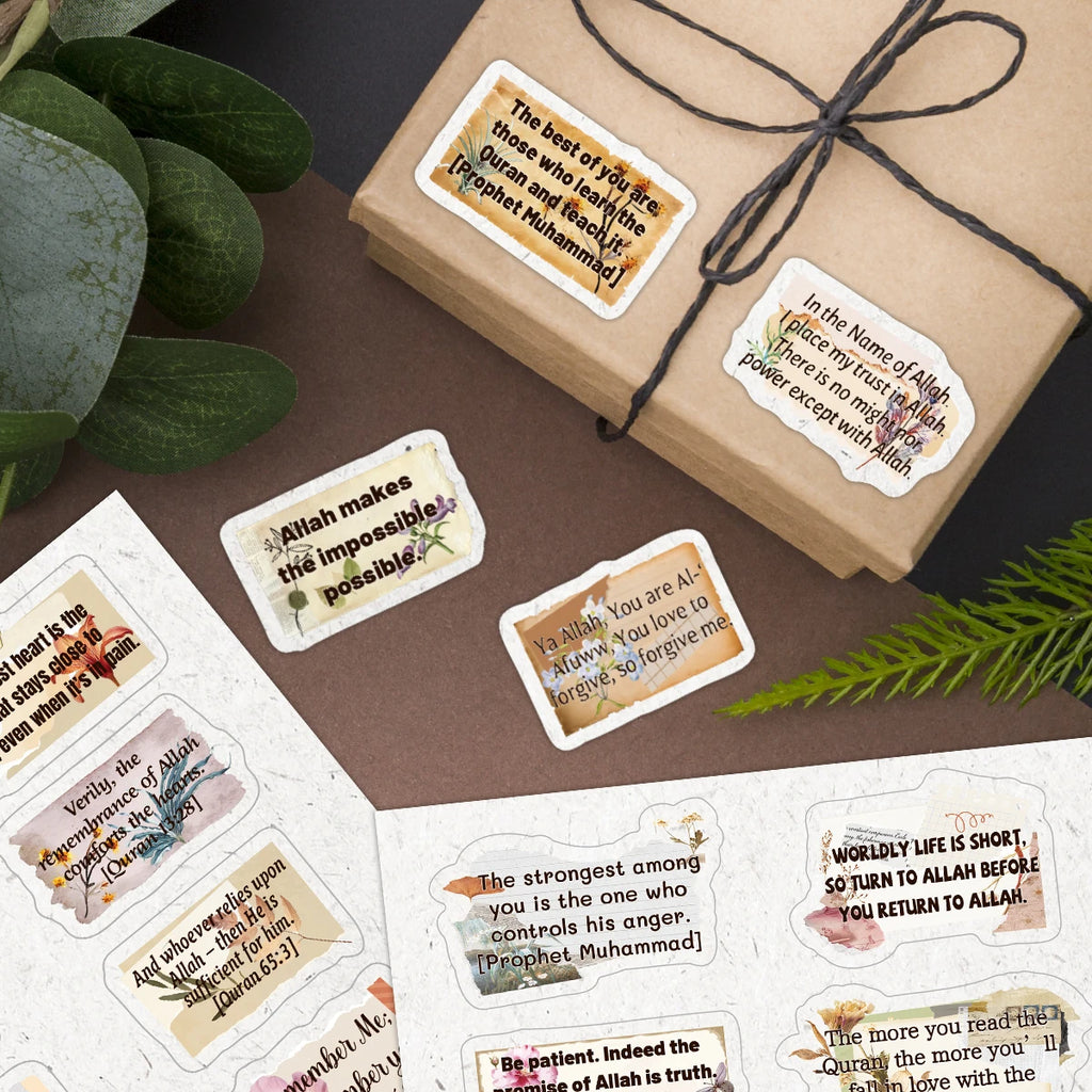 4sheets-50pcs Islamic Quranic Verses Inspirational Quotes Stickers For Quran Journaling,Scrapbooking,Ramadan Decor,Muslim Gifts