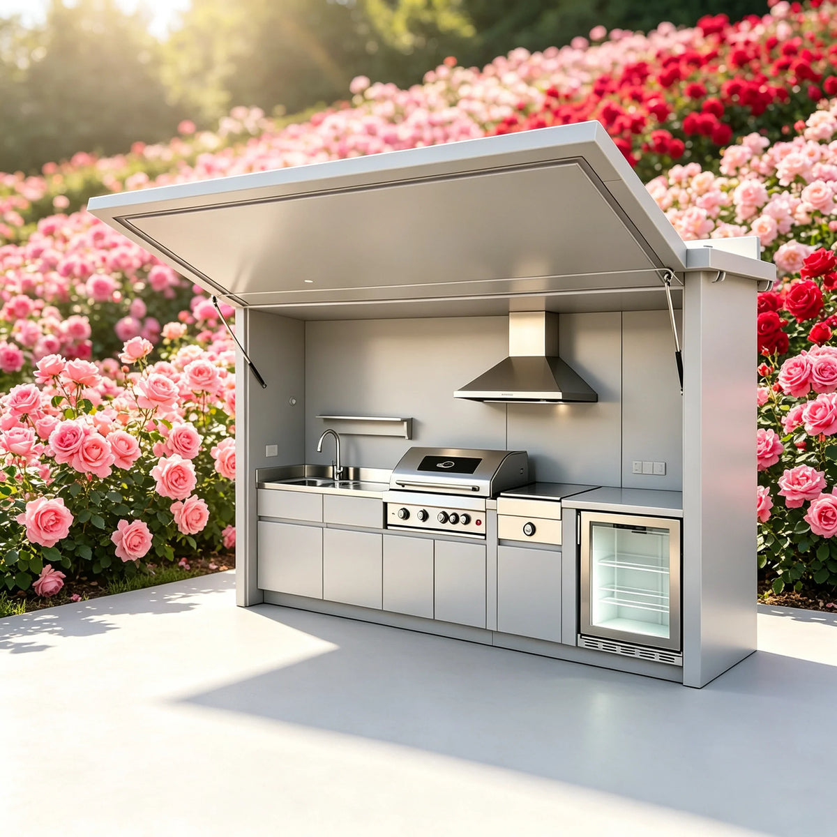Wetterfester Outdoor-Küchenschrank Großer Stauraum Aluminium-Outdoor-Küchenschrank für Villa Garten Hinterhof BBQ Kochen