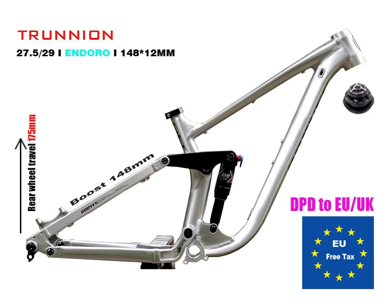Bicycle Soft Tail Frame, Trunnion，Full Suspension, 29/27.5ER Boost, 148mm,Aluminium,  Travel 175mm 4 Links,MTB, AM DH Cycling