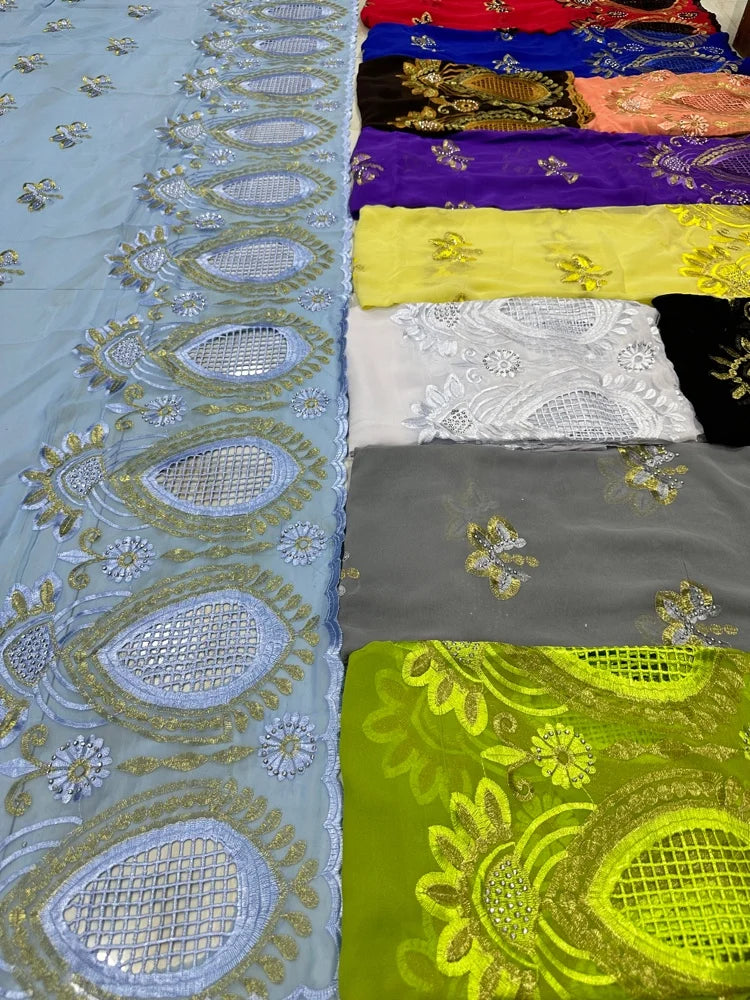 Fashionable Islamic New 2025 Dubai African Chiffon Hijab Pashmina Large Embroidered Shawl for Muslim Women Turban Headscar