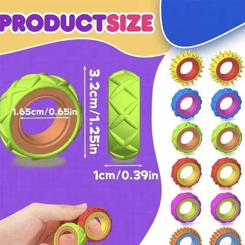 6PCS Rotating Fidget Ring for Kids Sensory Finger Spinner Anti Anxiety Autism ADHD Quiet Stress Relief Gifts Classroom Prizes