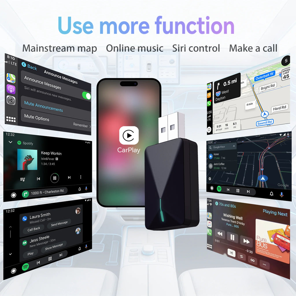 Kompakter Kabelloser CarPlay Android Auto USB-Adapter, Kabelgebunden zu Kabellos Upgrade, Einfache Installation, Automatische Verbindung, Kompatibel mit 98% aller Autos