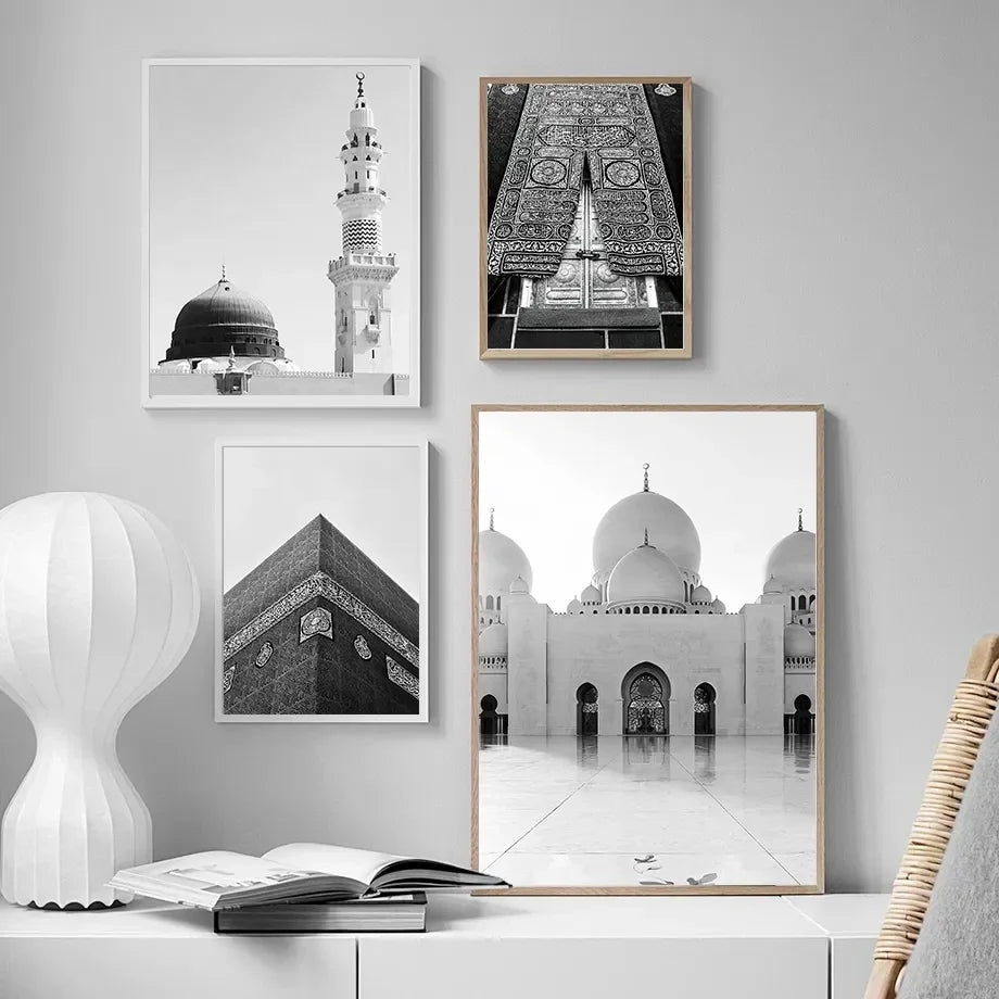 Black and White Islamic Mosque Landscape Picture Minimalist Wall Art Canvas Painting Posters for Living Room Modern Home Decor