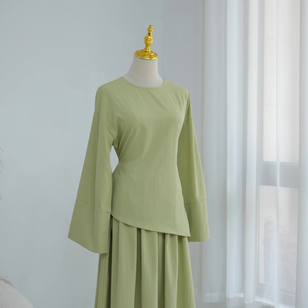 Elegant Muslim Women 2 Piece Abaya Set Ramadan Modest Summer Daily Turkey Top and Skirt Suit Islamic Casual Outfit for Eid