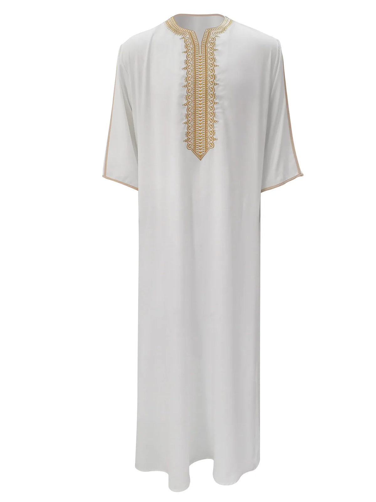 2026 Ethnischer Stil Muslimische Kleidung Eid Nahost-Robe Herren Thobe Arabischer Islamischer Kaftan mit Tasche Lose Lässige Bestickte Abayas