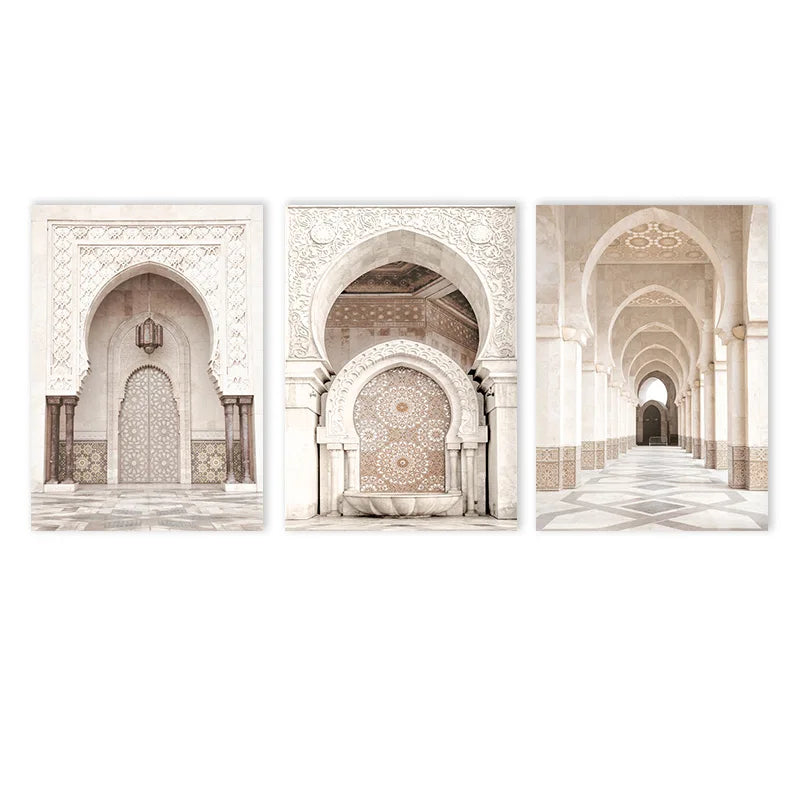 Islamic Arabic Architecture Beige Posters Canvas Painting Morocco Door Wall Art Print Picture Modern Living Room Interior Decor