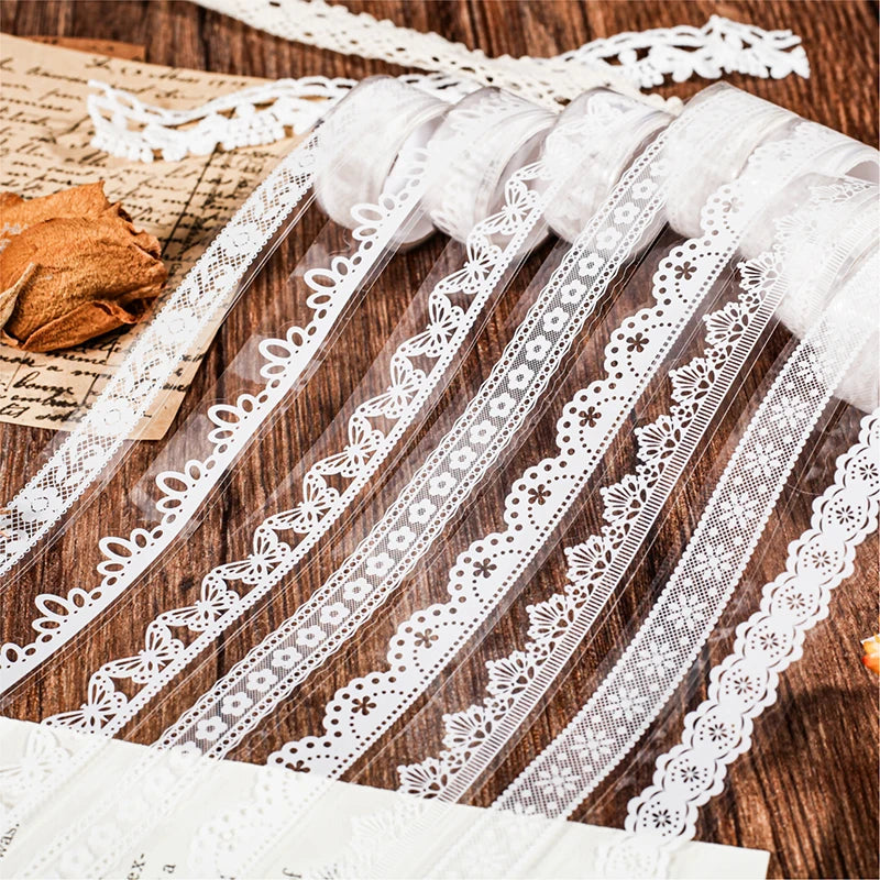 1Roll Lace Series PET Tape Scrapbooking Decoration Stickers Perfect for Collage Journaling Craft Diy Supplies