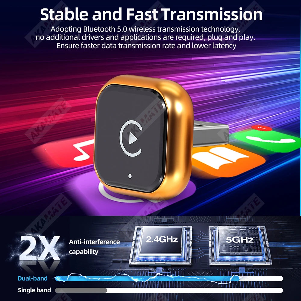 Kabelloser Adapter CarPlay Android Auto 2-in-1 Kabelgebunden zu Kabellos CarPlay Android Auto Bluetooth USB Typ-C Plug-and-Play