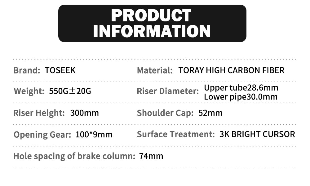TOSEEK MTB Fork Full Carbon Fiber Bike Front Fork 26/27.5/29" Rigid Bicycle Fork Straight Tube 560g Carbon Lightweight Bike Fork