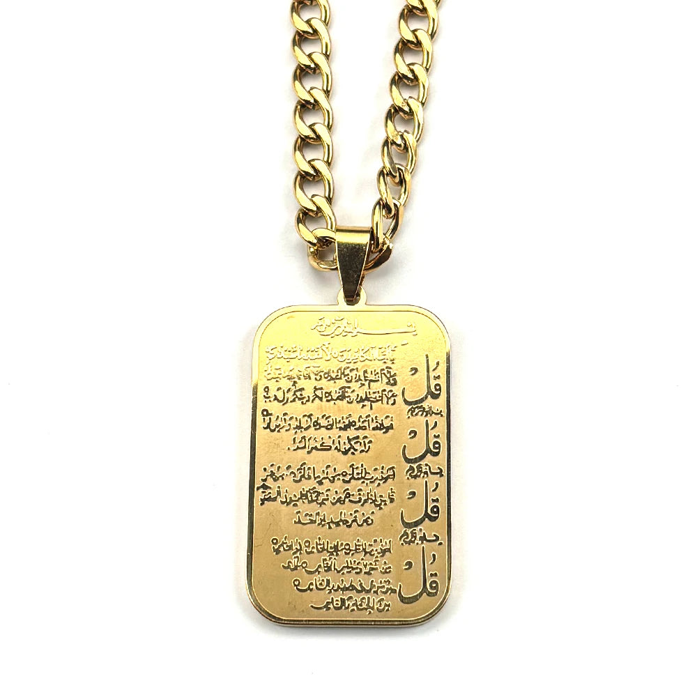 Islamic Muslim Pendant Necklace for Women Men Stainless Steel Gold Color Arabic Letter Quran Geometric Medal Chain Jewelry Gift