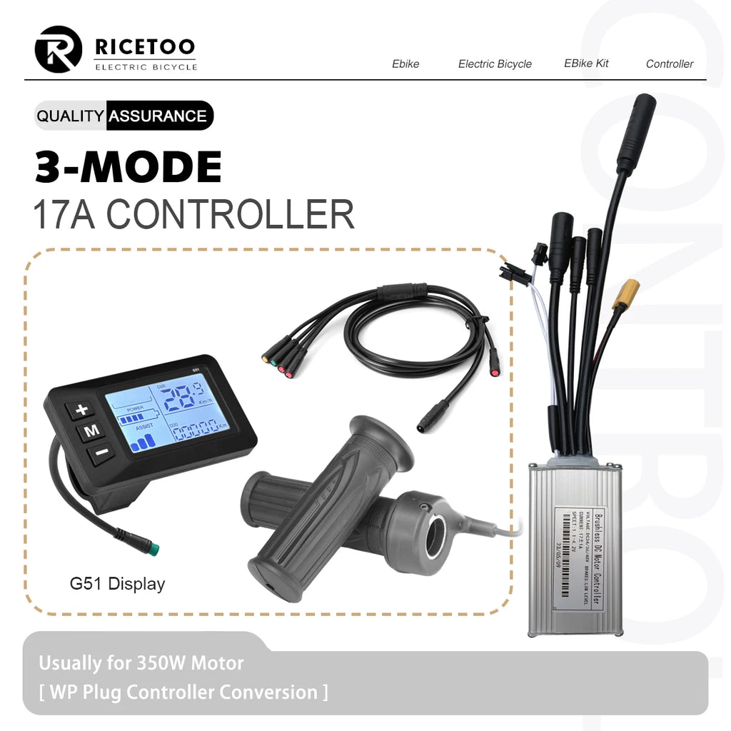 17A26A30A Ebike Brushless Motor Controller 350W/750W/1000W Sinewave Controller G51 LCD Display UART2 Protocol for Scooter E-Bike