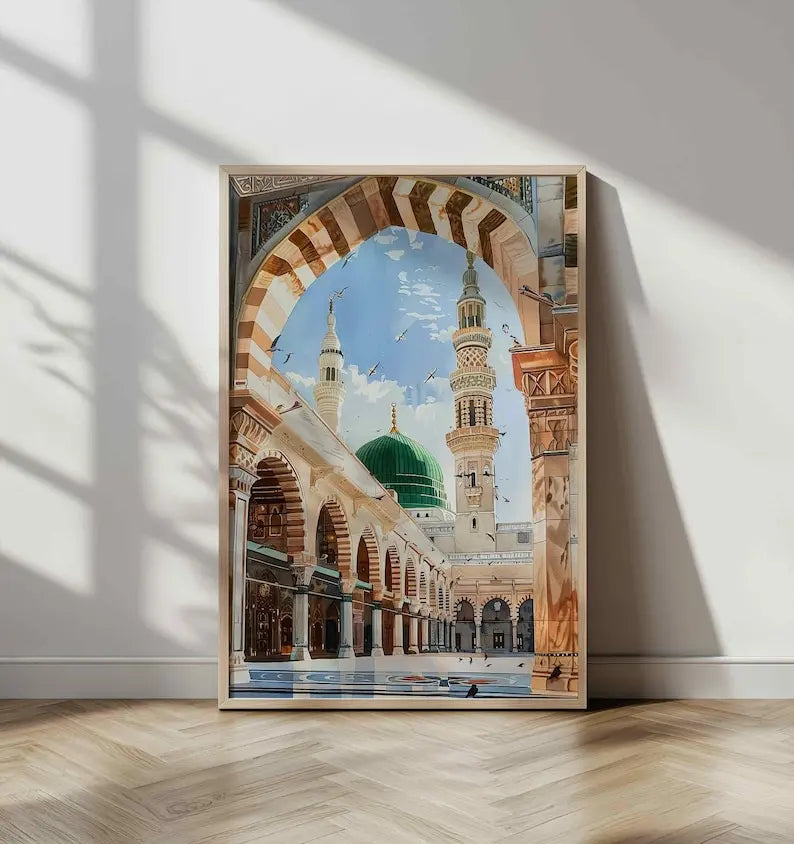 1/3pcs Islamic Mosque Architecture Watercolor Painting Canvas Print Muslim Arabic Calligraphy Wall Art Poster Modern Home Decor
