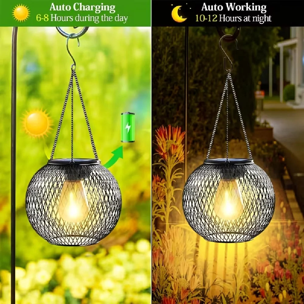 1/2PCS Outdoor Solar Lantern IP44 Waterproof Solar Powered Metal Hanging Lights for Garden Patio Deck Paths Decorative Lighting