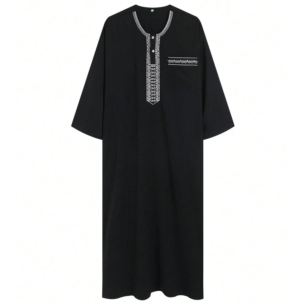 New Islamic Muslim Men's Thobe Long-sleeved Classic Embroidery Robe Arabic Ethnic Style Men's Casual Formal Robe Prayer Dress