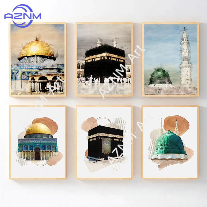 Islamic Masjid Mosque Allah Mecca Medina Kaaba Sacred Place Posters Canvas Painting Print Wall Art Pictures Living Room Decor