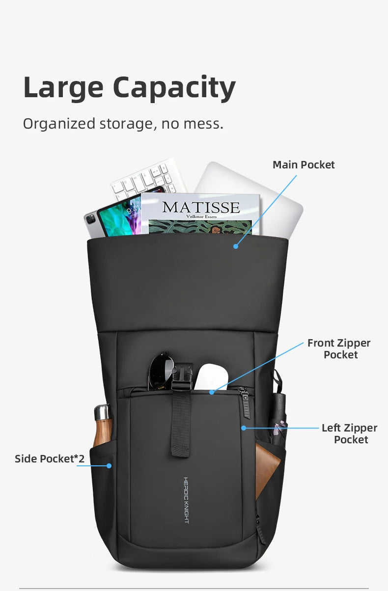 Heroic Knight Rolltop Laptop-Rucksack, erweiterbares, wasserabweisendes Fach, stilvoller Rucksack für Herren, lässiger Reiserucksack