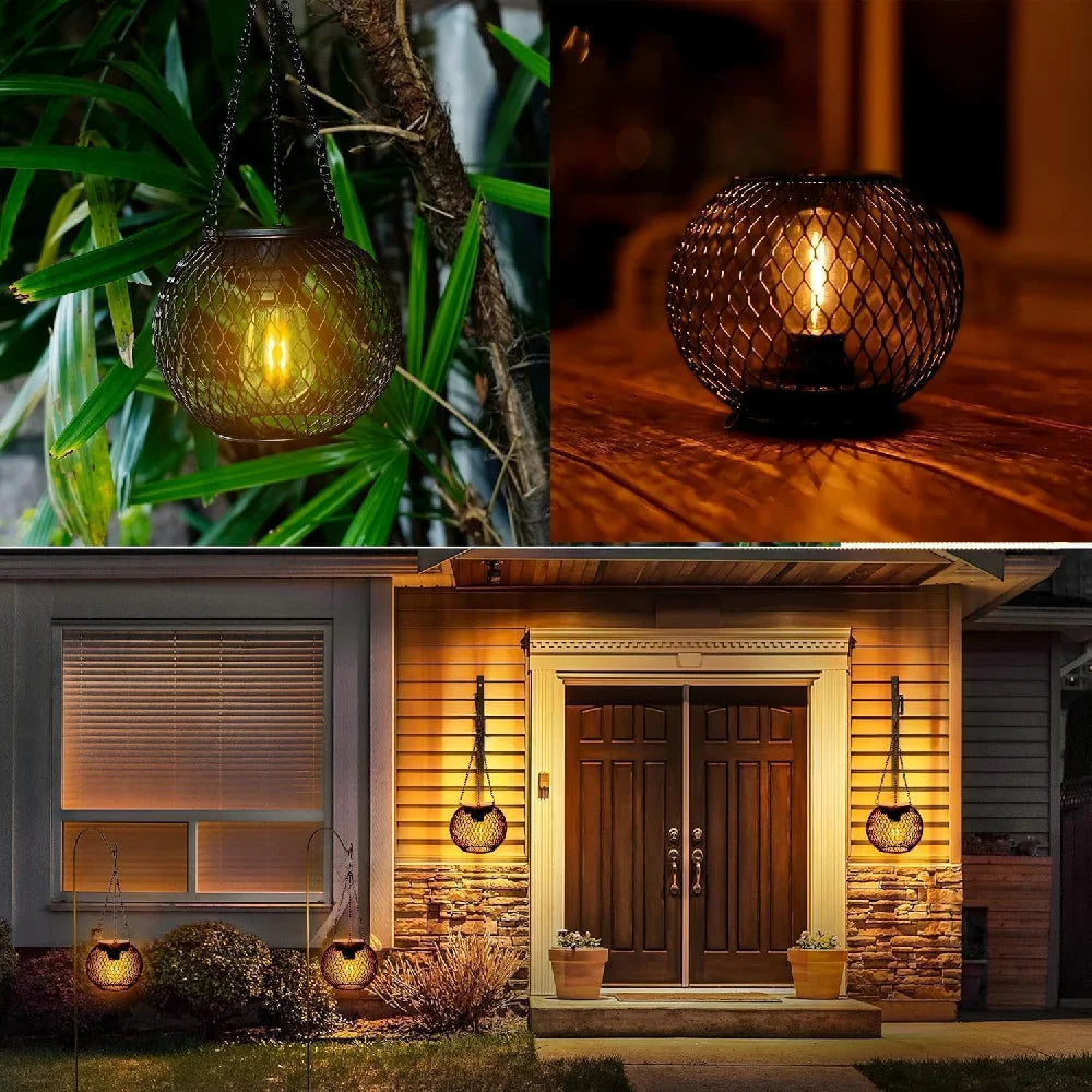 1/2PCS Outdoor Solar Lantern IP44 Waterproof Solar Powered Metal Hanging Lights for Garden Patio Deck Paths Decorative Lighting