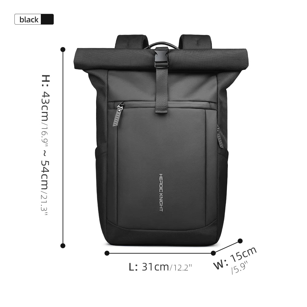 Heroic Knight Rolltop Laptop-Rucksack, erweiterbares, wasserabweisendes Fach, stilvoller Rucksack für Herren, lässiger Reiserucksack
