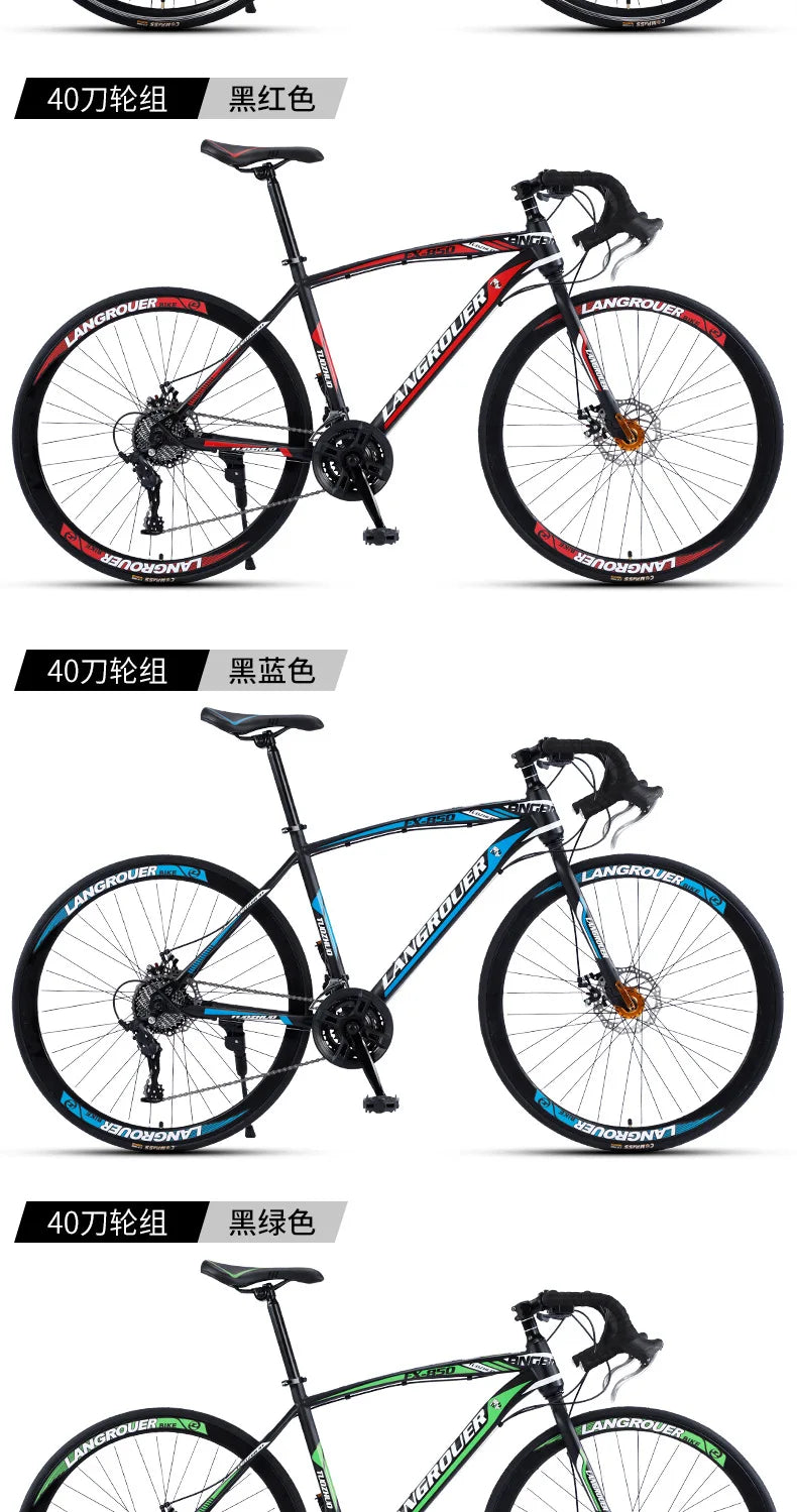 2027Curved handle Road Bike 700C Variable Speed Mountain Bike Student Adult BICYCLE Double Disc Brake Bike Rennrad Carbon