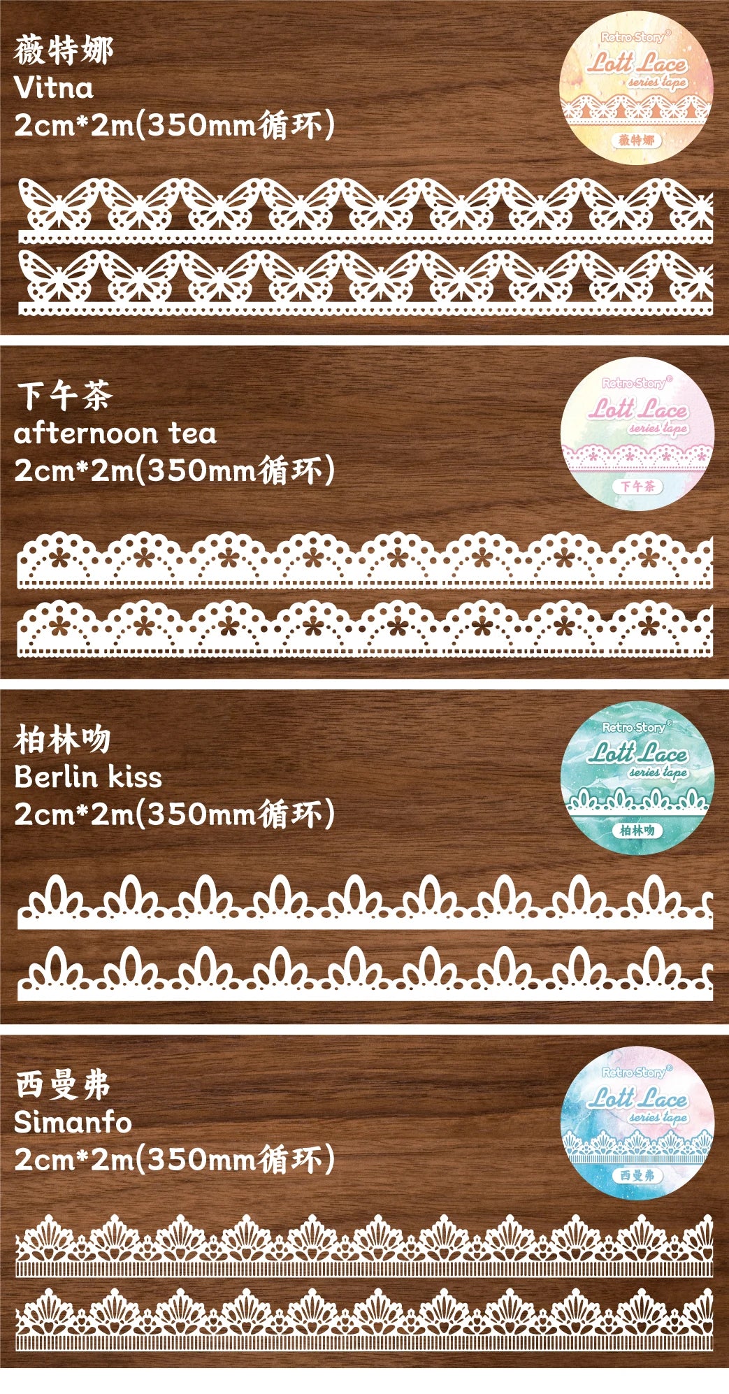 1Roll Lace Series PET Tape Scrapbooking Decoration Stickers Perfect for Collage Journaling Craft Diy Supplies
