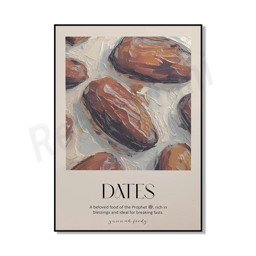Islamic art, Quran plant verses, hadith food, figs, olives, dates, pomegranate muslim wall art, kitchen wall decor poster