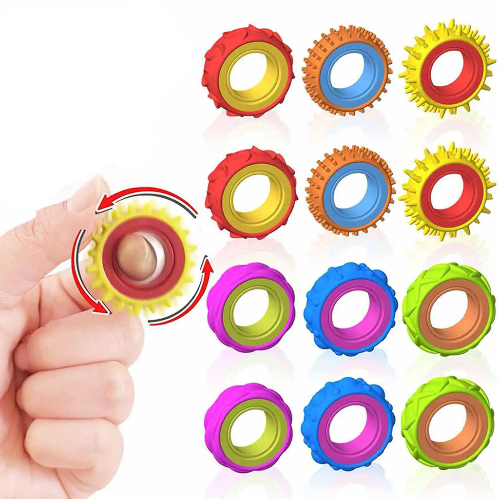 6PCS Rotating Fidget Ring for Kids Sensory Finger Spinner Anti Anxiety Autism ADHD Quiet Stress Relief Gifts Classroom Prizes
