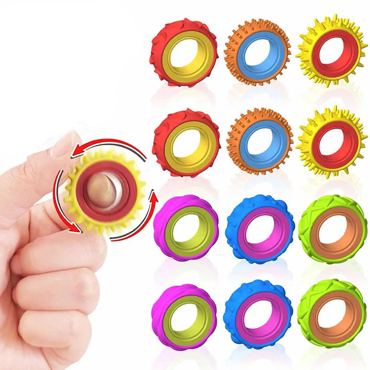 6PCS Rotating Fidget Ring for Kids Sensory Finger Spinner Anti Anxiety Autism ADHD Quiet Stress Relief Gifts Classroom Prizes