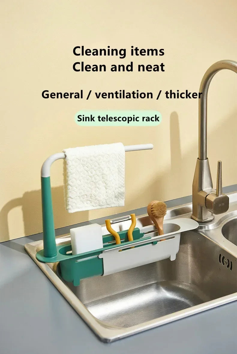 New Sink Drain Rack Storage Basket Kitchen Gadgets Telescopic Sink Shelf Sinks Organizer Soap Sponge Holder Accessories Tool