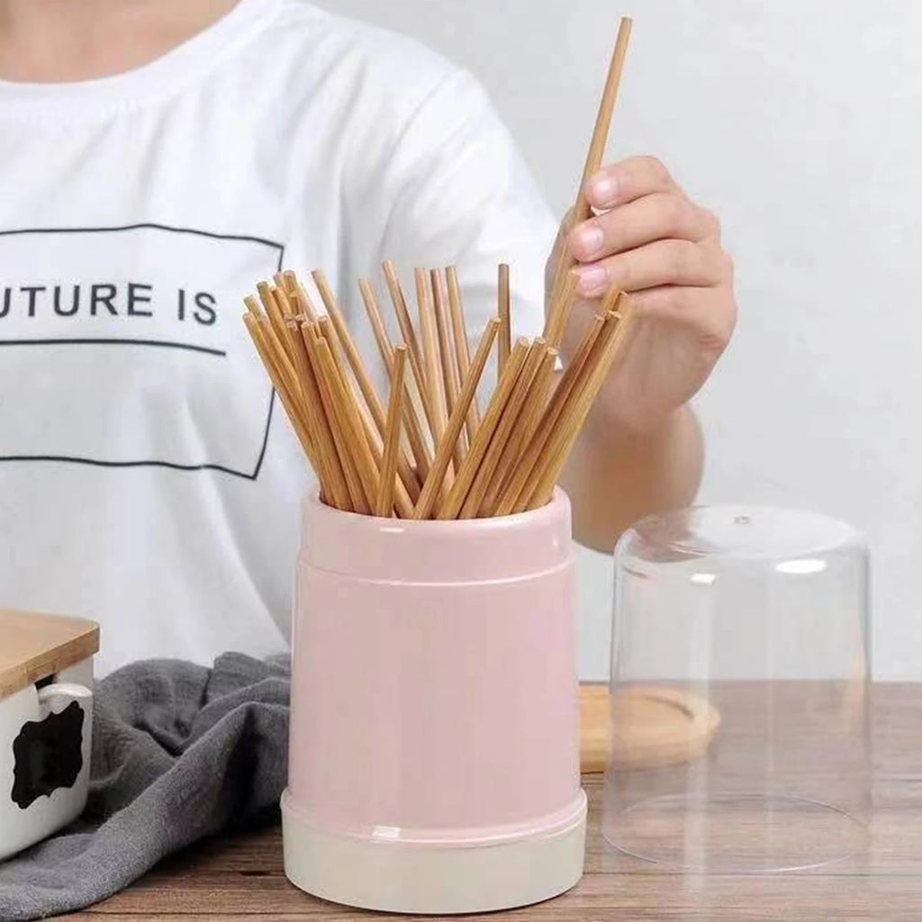 Kitchen Utensil Round Holder with Lid Plastic Cutlery Storage Holder Round Cutlery Drainer for Home Utility Storage Accessories