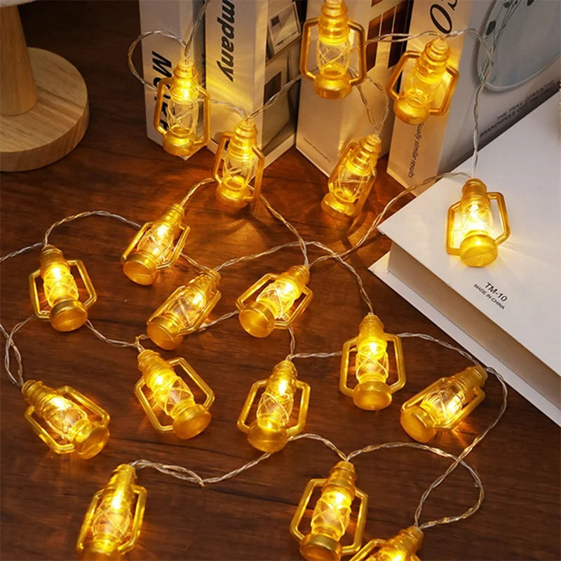 1Pack Battery Powered Lantern String Lights LED Kerosene Bottle RAMADAM String Light For Garden Wedding Holiday Party Decoration