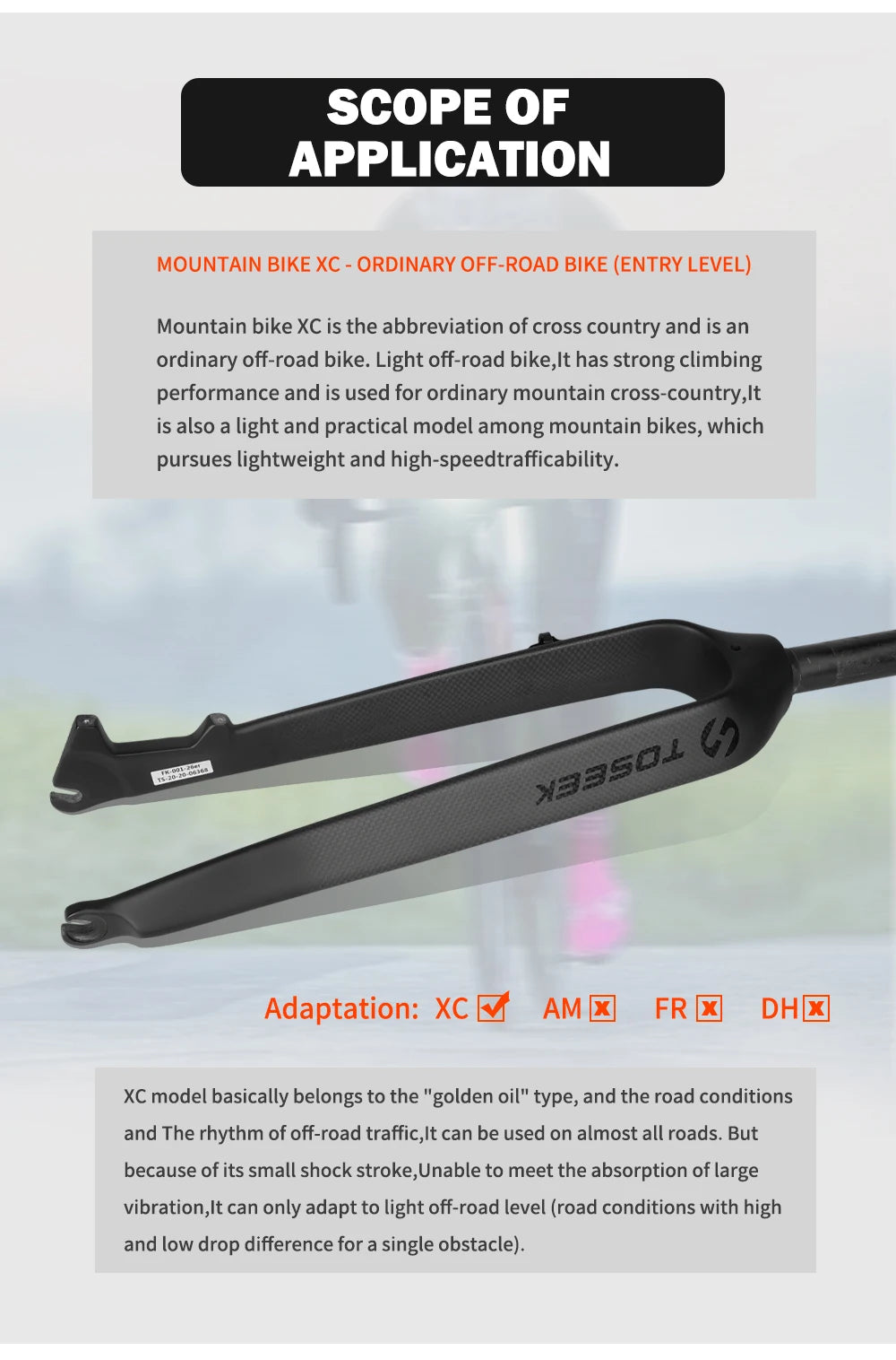 TOSEEK MTB Fork Full Carbon Fiber Bike Front Fork 26/27.5/29" Rigid Bicycle Fork Straight Tube 560g Carbon Lightweight Bike Fork