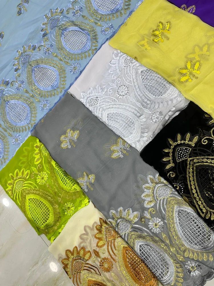 Fashionable Islamic New 2025 Dubai African Chiffon Hijab Pashmina Large Embroidered Shawl for Muslim Women Turban Headscar