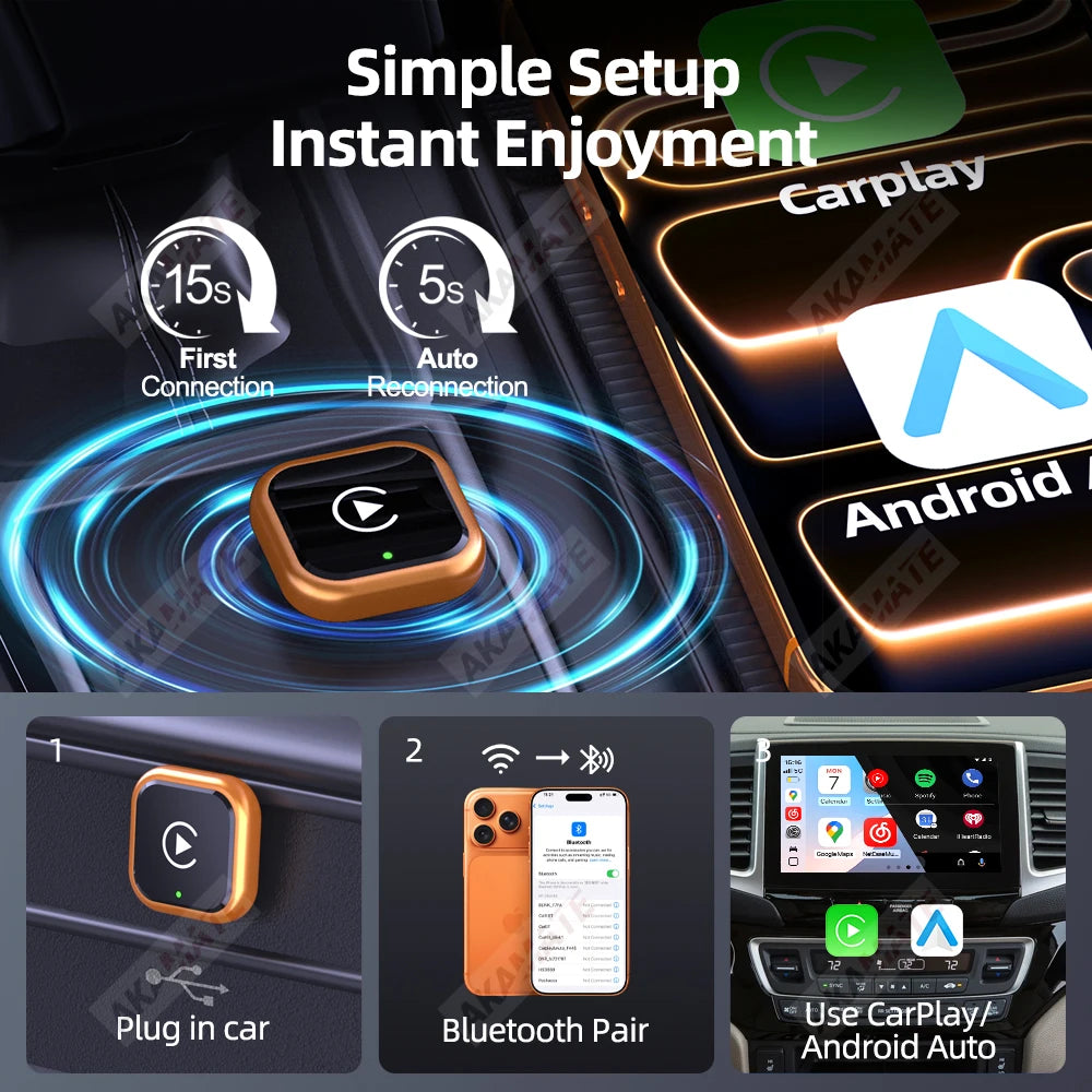 Kabelloser Adapter CarPlay Android Auto 2-in-1 Kabelgebunden zu Kabellos CarPlay Android Auto Bluetooth USB Typ-C Plug-and-Play