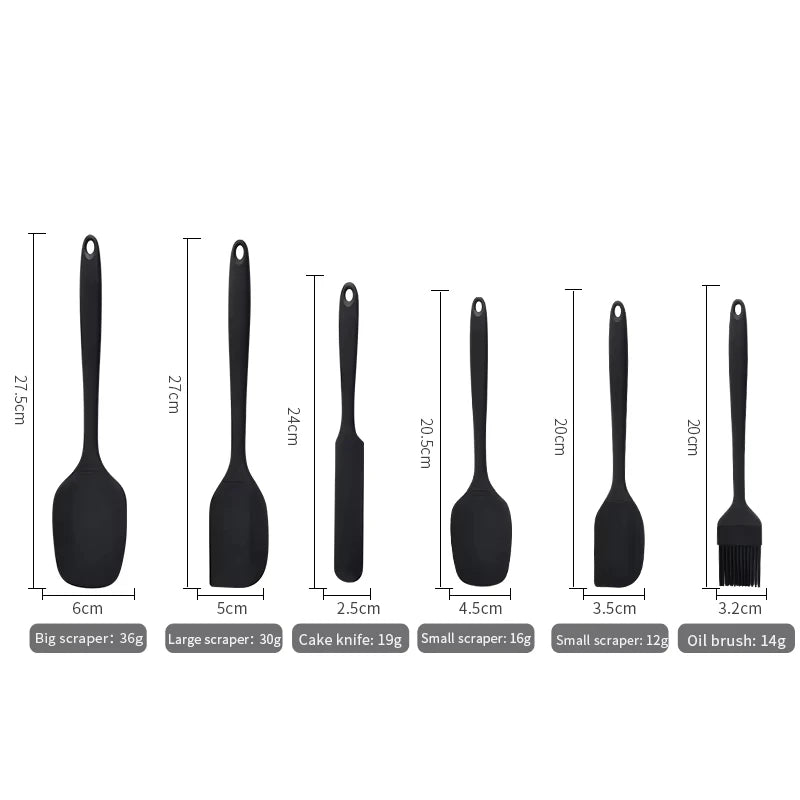 Silicone Kitchenware 6-Piece Set, Cream Scraper, Spatula, Oil Brush, Size Scraper Set Baking Tool, Non-Integrated Hand