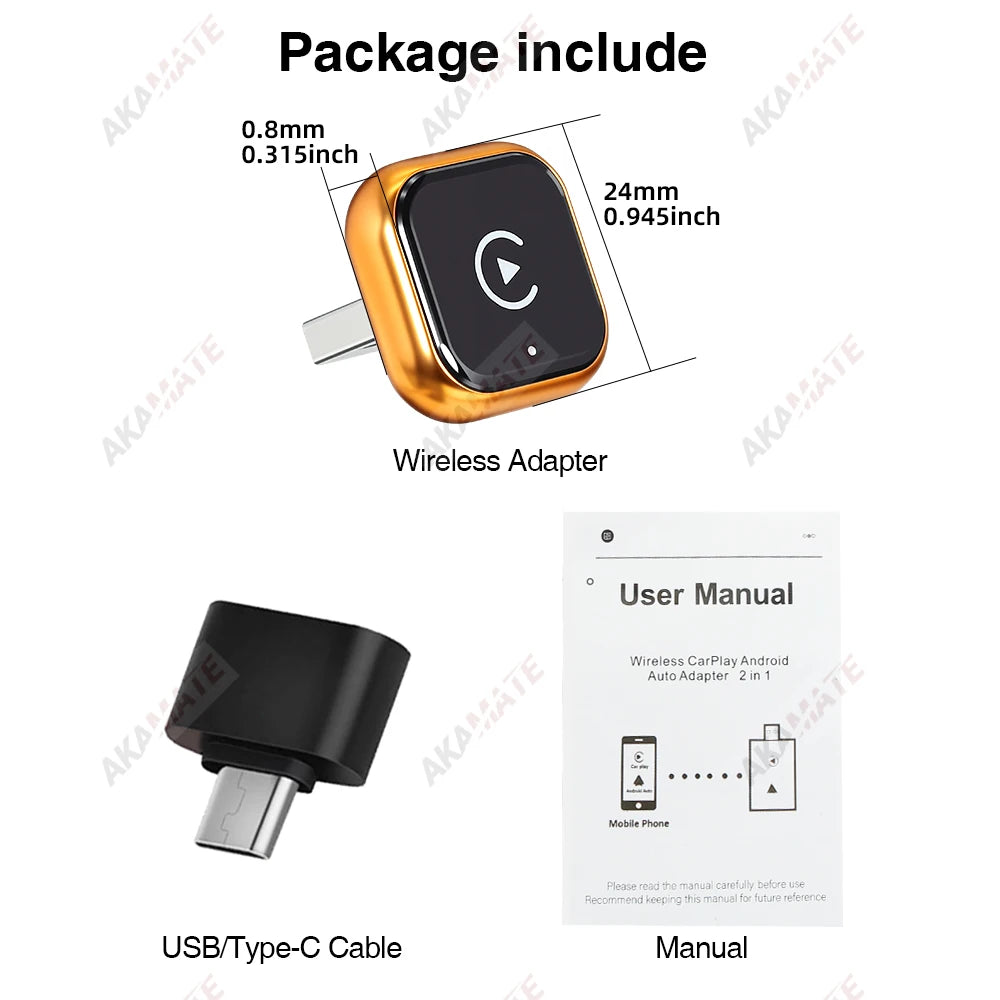 Kabelloser Adapter CarPlay Android Auto 2-in-1 Kabelgebunden zu Kabellos CarPlay Android Auto Bluetooth USB Typ-C Plug-and-Play