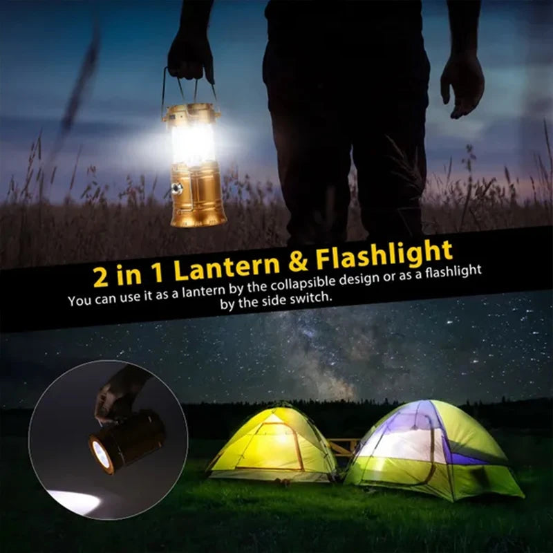1/2Pack 6 in 1 Multifunction Lantern, LED Solar Camping Lanterns, USB Rechargeable Portable Flashlight, Waterproof Ultra Bright