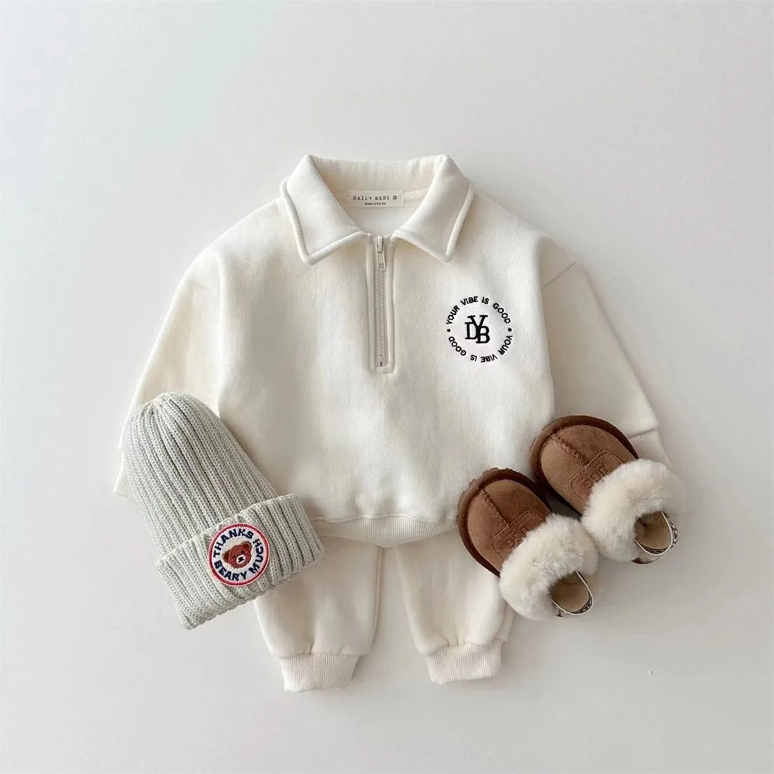 2025 Winter New Baby Long Sleeve Warm Clothes Set Infant Boy Fleece Sweatshirt + Pants 2pcs Suit Plus Velvet Toddler Outfits