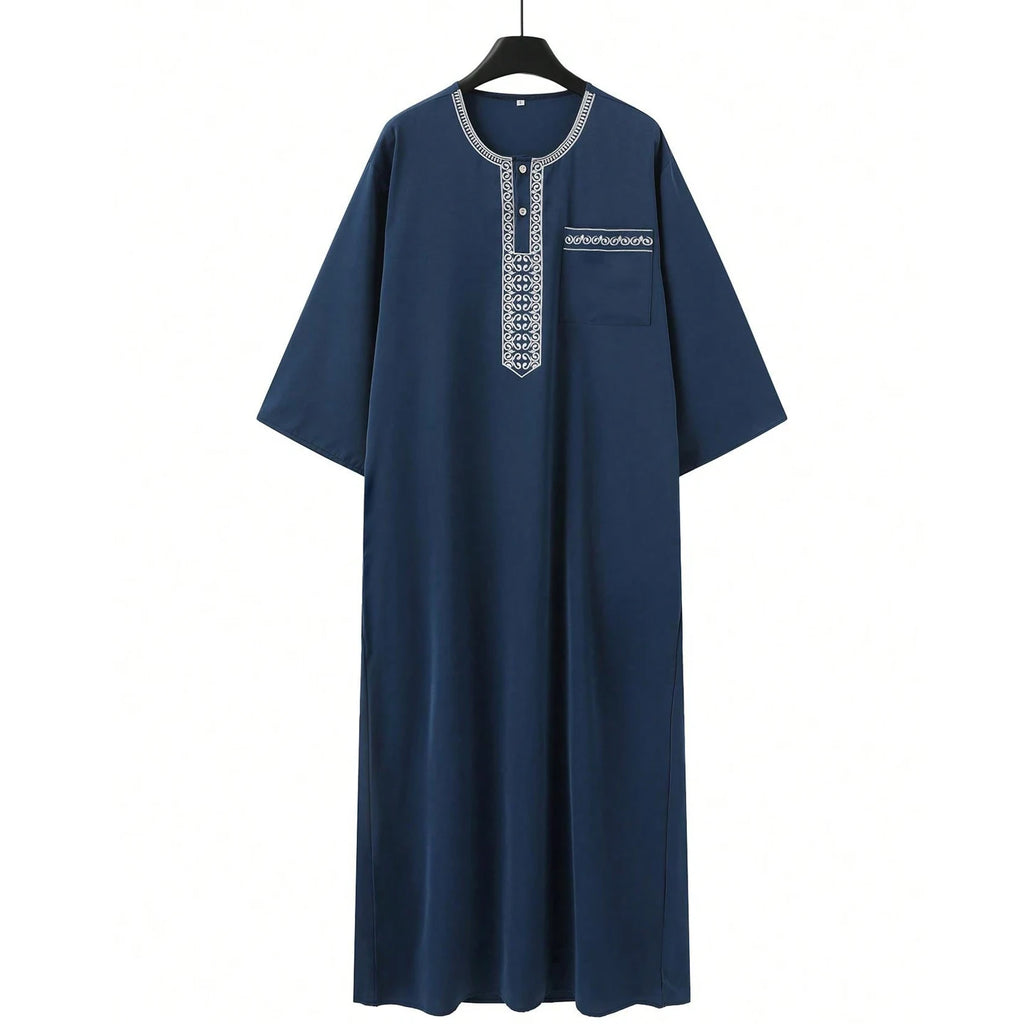 New Islamic Muslim Men's Thobe Long-sleeved Classic Embroidery Robe Arabic Ethnic Style Men's Casual Formal Robe Prayer Dress