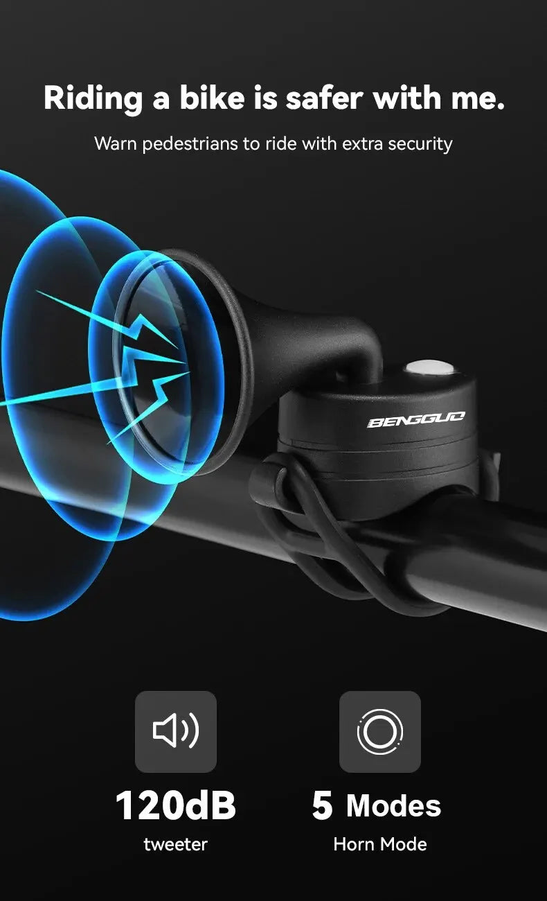 Bicycle Electronic Horn E-Bike Horn 120dB Loud Warning Sound USB Rechargeable IPX4 Waterproof Scooter Road Mountain Bike Bell