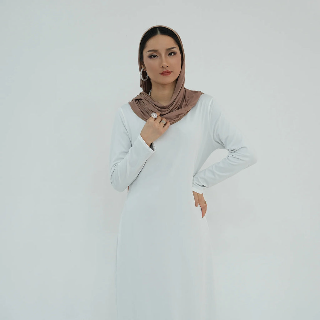 2025 Ramadan Muslim Women Abaya Islamic Stretch Underskirt - Solid Milk Silk Layering Dress Modest Elastic Inner Slip