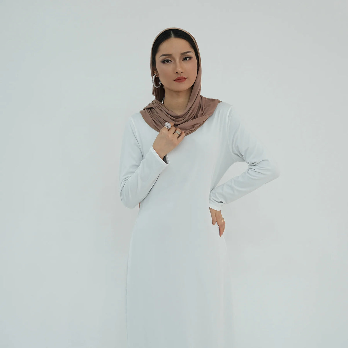 2025 Ramadan Muslim Women Abaya Islamic Stretch Underskirt - Solid Milk Silk Layering Dress Modest Elastic Inner Slip
