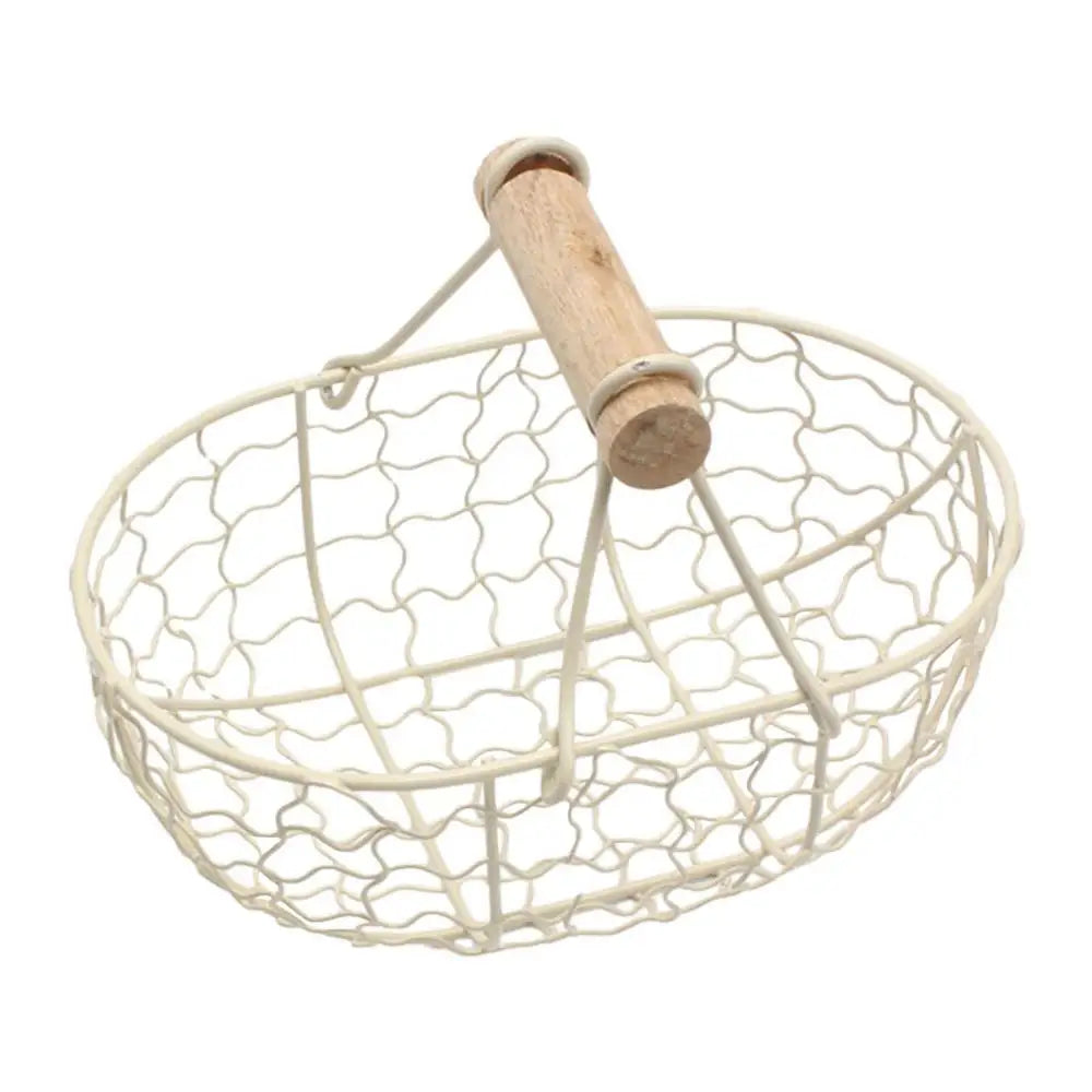 Kitchen Egg Storage Basket Creative Fruit Basket Retro Iron Snack Bread Vegetable Storage Container Holder With Wooden Handle