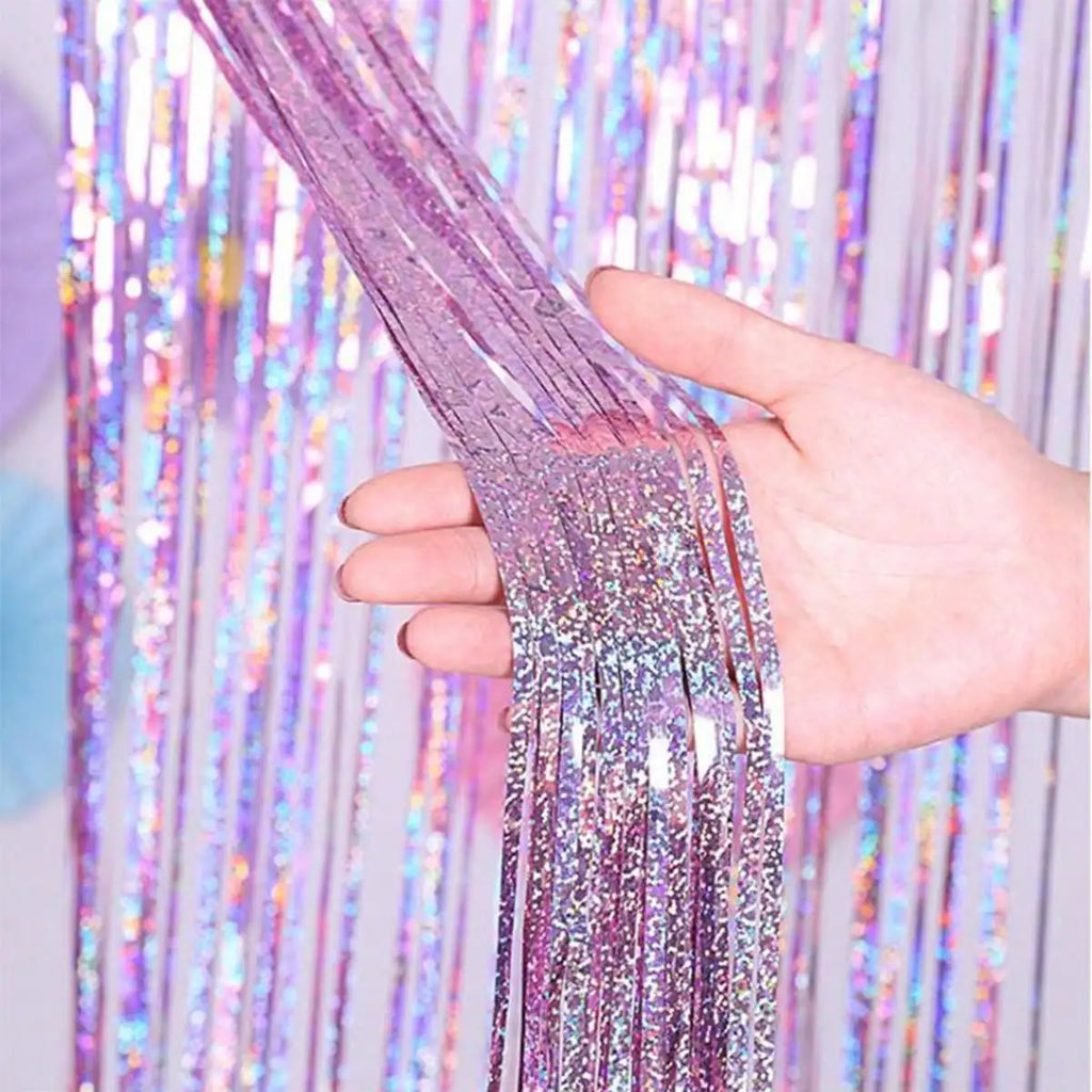 1*2M Laser Pink Party Backdrop Curtains Glitter Tinsel Fringe Foil Curtain Birthday Wedding Decoration Adult Anniversary Dec