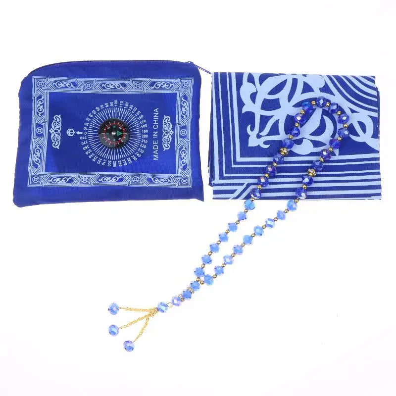 Islamic Travel Prayer Mat With Beads Portable Prayer Rug With Compass Waterproof Muslim Prayer Mat For Ramadan Gifts